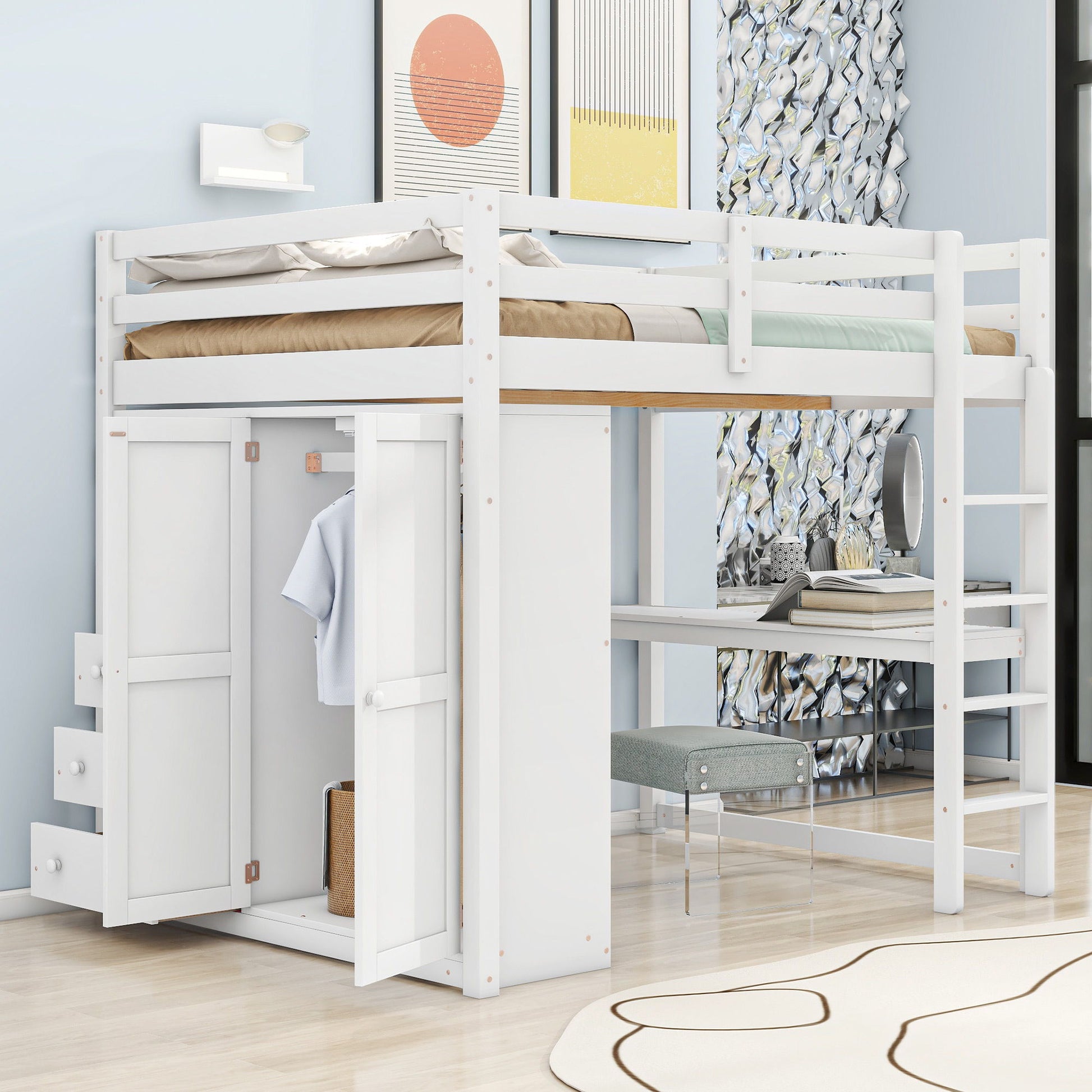 Loft Bed With Built In Wardrobe, Shelves And Drawers - The Sleep Loft - Online Mattress Showroom NYC