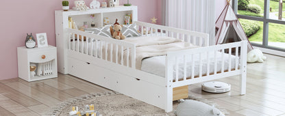 Bed With Headboard Storage Rack, 2 Under Bed Drawers, 3 Side Guardrails For Safety - The Sleep Loft - Online Mattress Showroom NYC