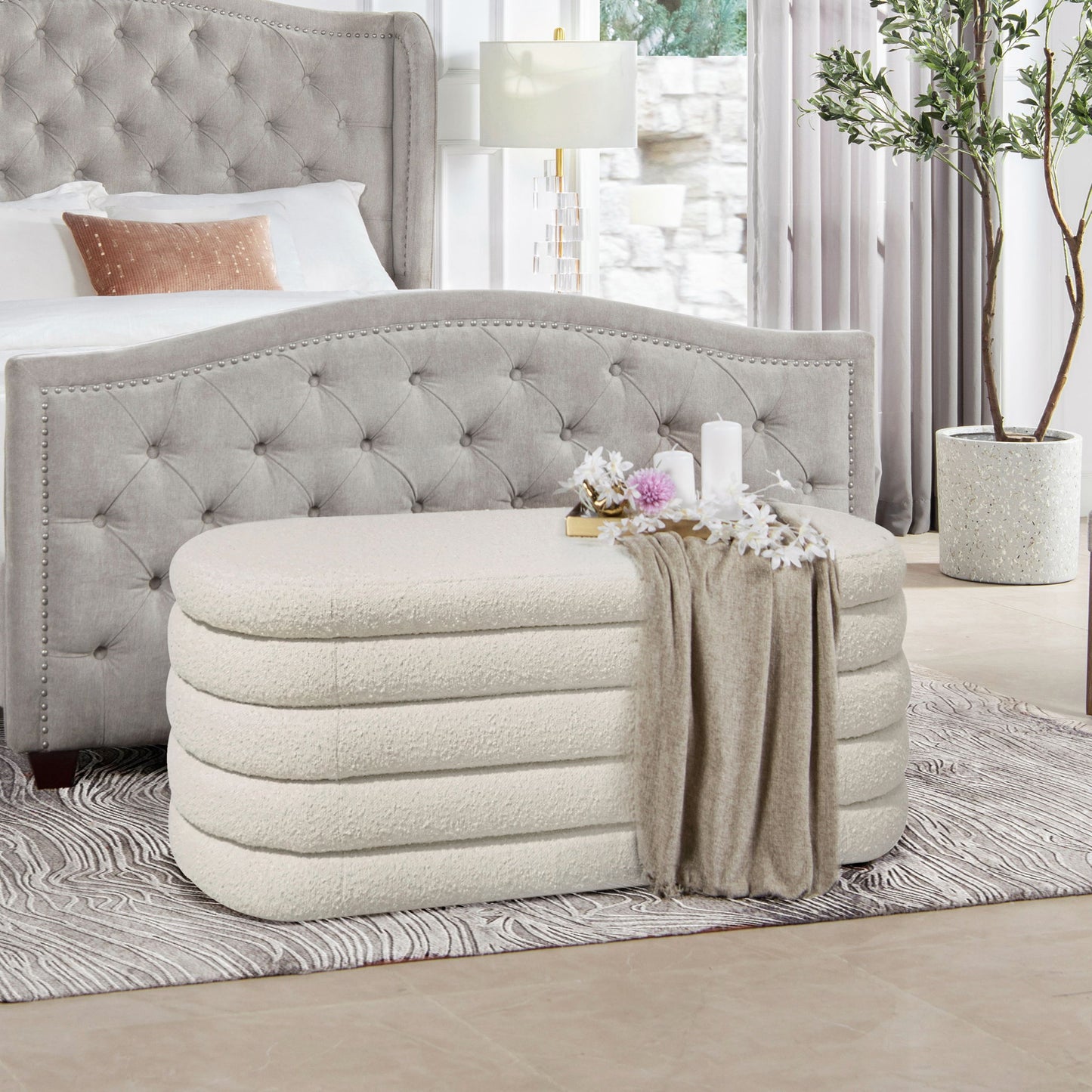 Fuji - Upholstered Oval Storage Bench - The Sleep Loft - Online Mattress Showroom NYC