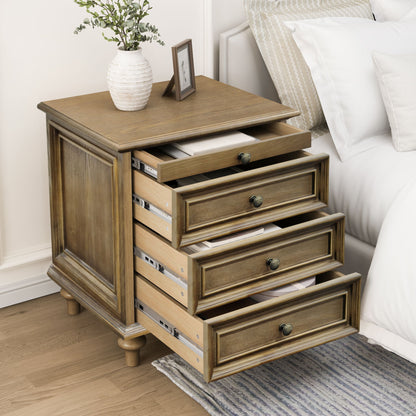 Nightstand With 4 Drawers With Hidden Pull Out Shelf - Light Brown