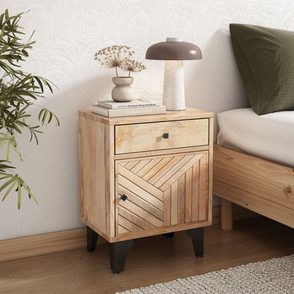 Solid Wood Vintage Nightstand With Handcrafted Detailing - Natural - The Sleep Loft - Online Mattress Showroom NYC