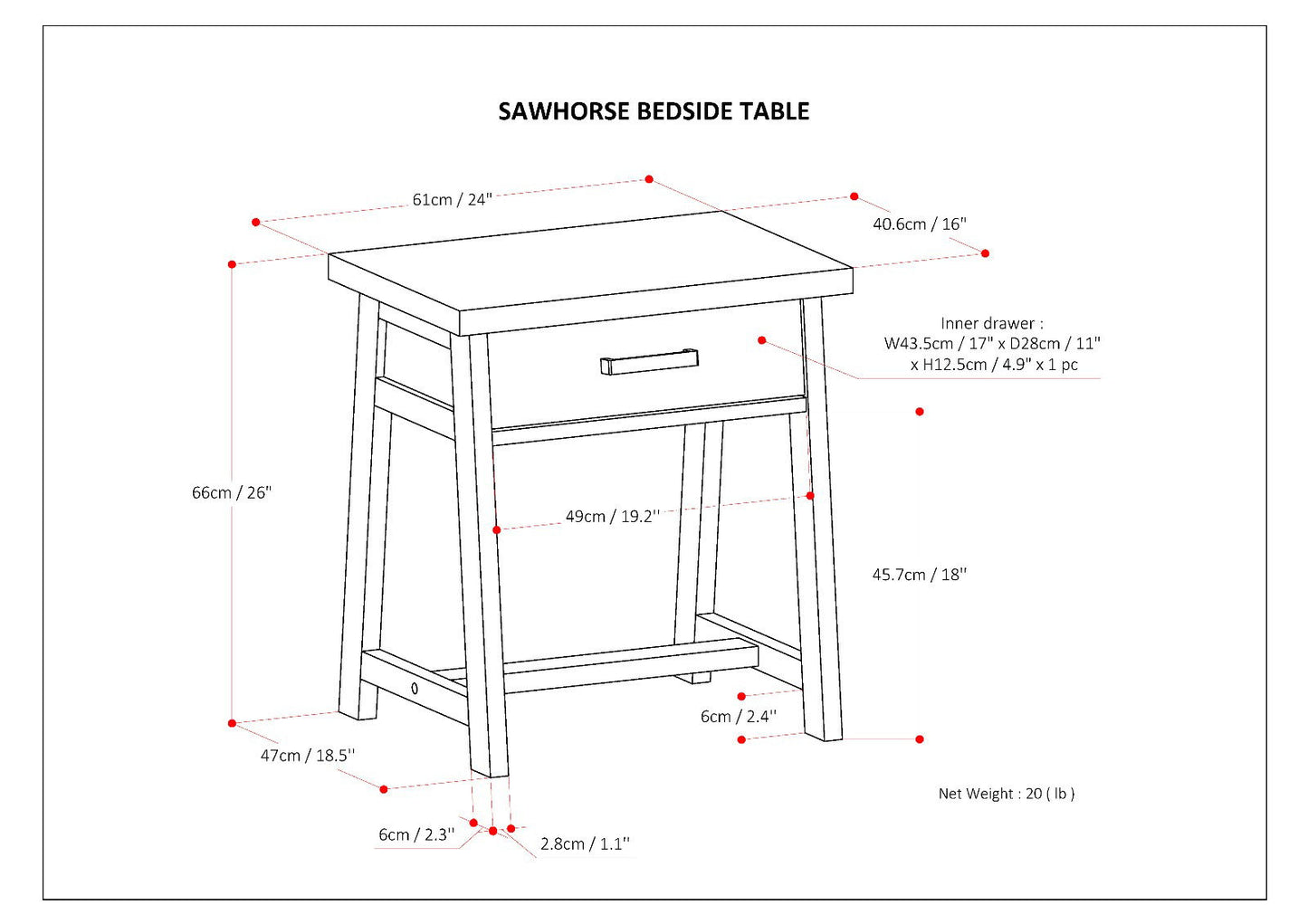 Sawhorse - Handcrafted Bedside Table - The Sleep Loft - Online Mattress Showroom NYC
