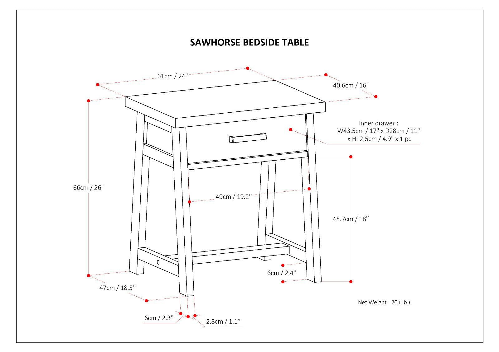 Sawhorse - Handcrafted Bedside Table - The Sleep Loft - Online Mattress Showroom NYC