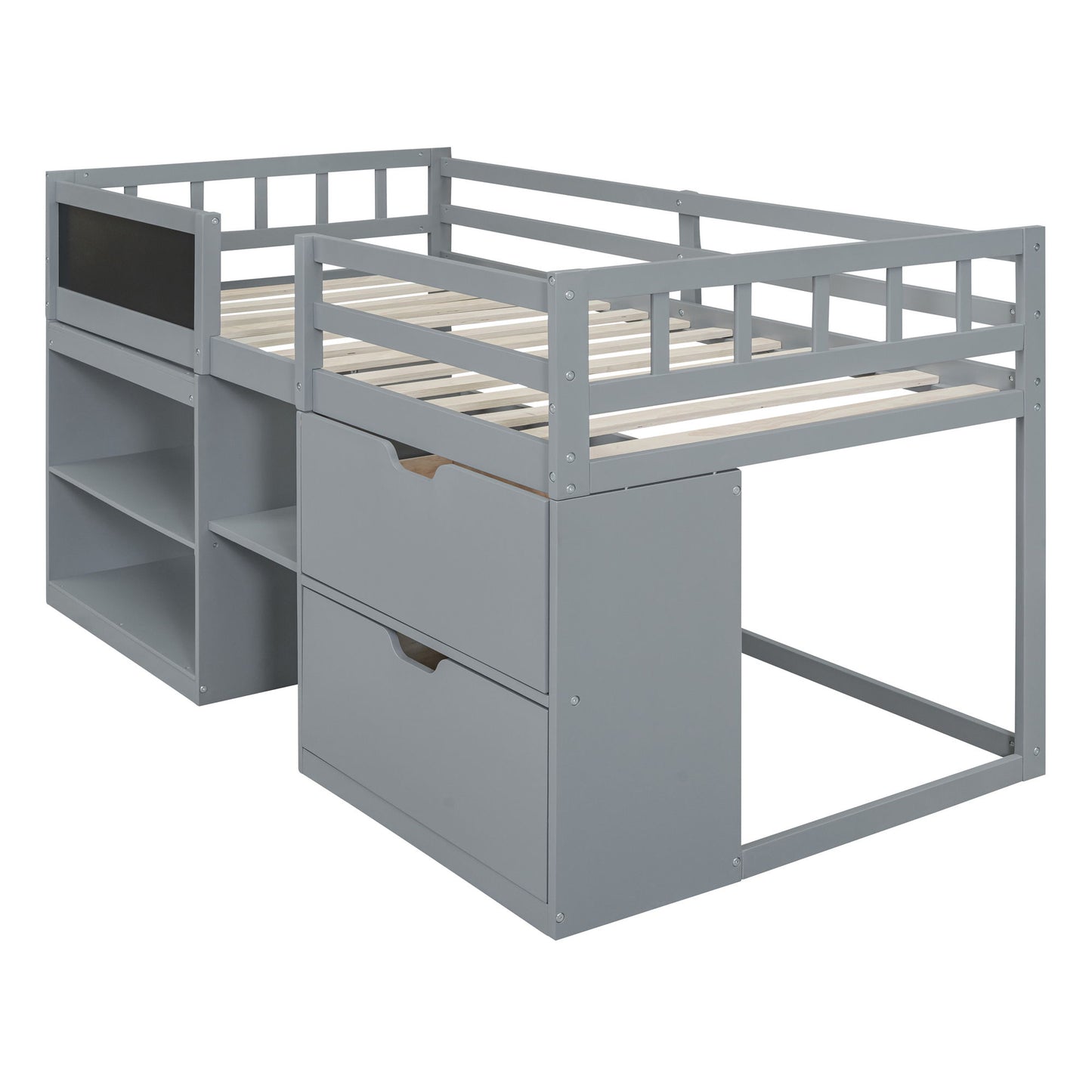 Low Loft Bed With Rolling Desk, Shelf And Drawers - The Sleep Loft - Online Mattress Showroom NYC
