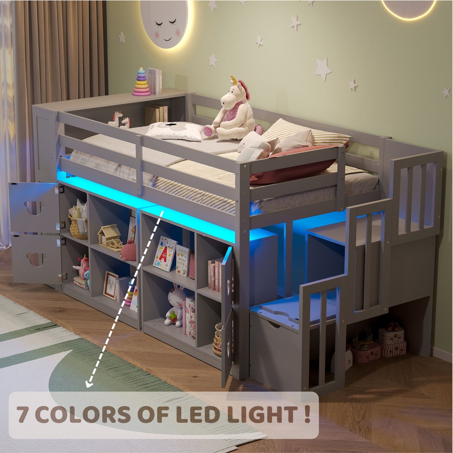 Loft Bed With Storage Cabinets, Staircase Drawers & LED Lights - The Sleep Loft - Online Mattress Showroom NYC