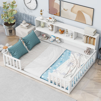 Floor Bed With Side Bookcase, Shelves, Guardrails - The Sleep Loft - Online Mattress Showroom NYC