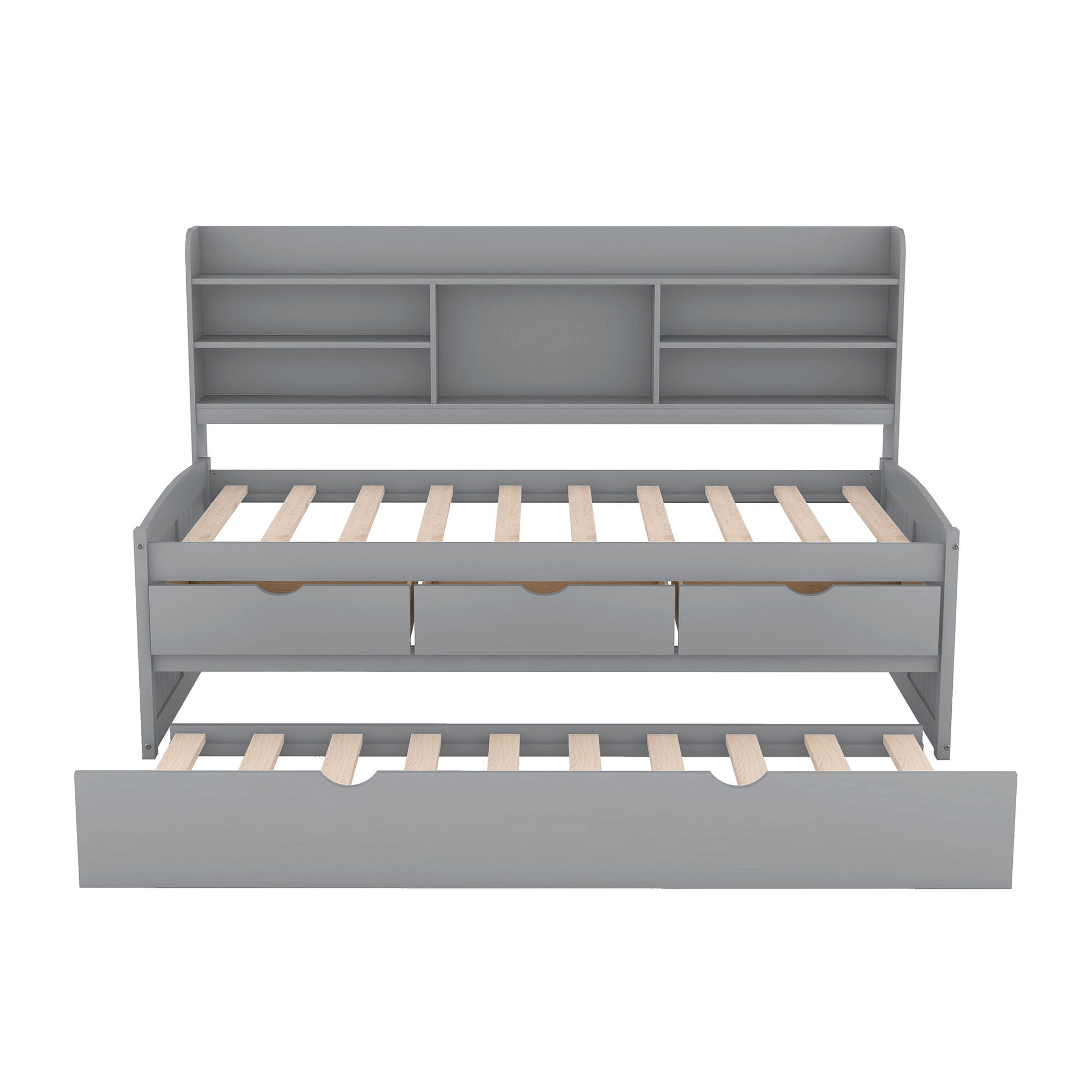 Captain Bed With Built In Bookshelves, 3 Storage Drawers, And Trundle - The Sleep Loft - Online Mattress Showroom NYC