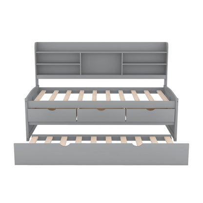 Captain Bed With Built In Bookshelves, 3 Storage Drawers, And Trundle - The Sleep Loft - Online Mattress Showroom NYC
