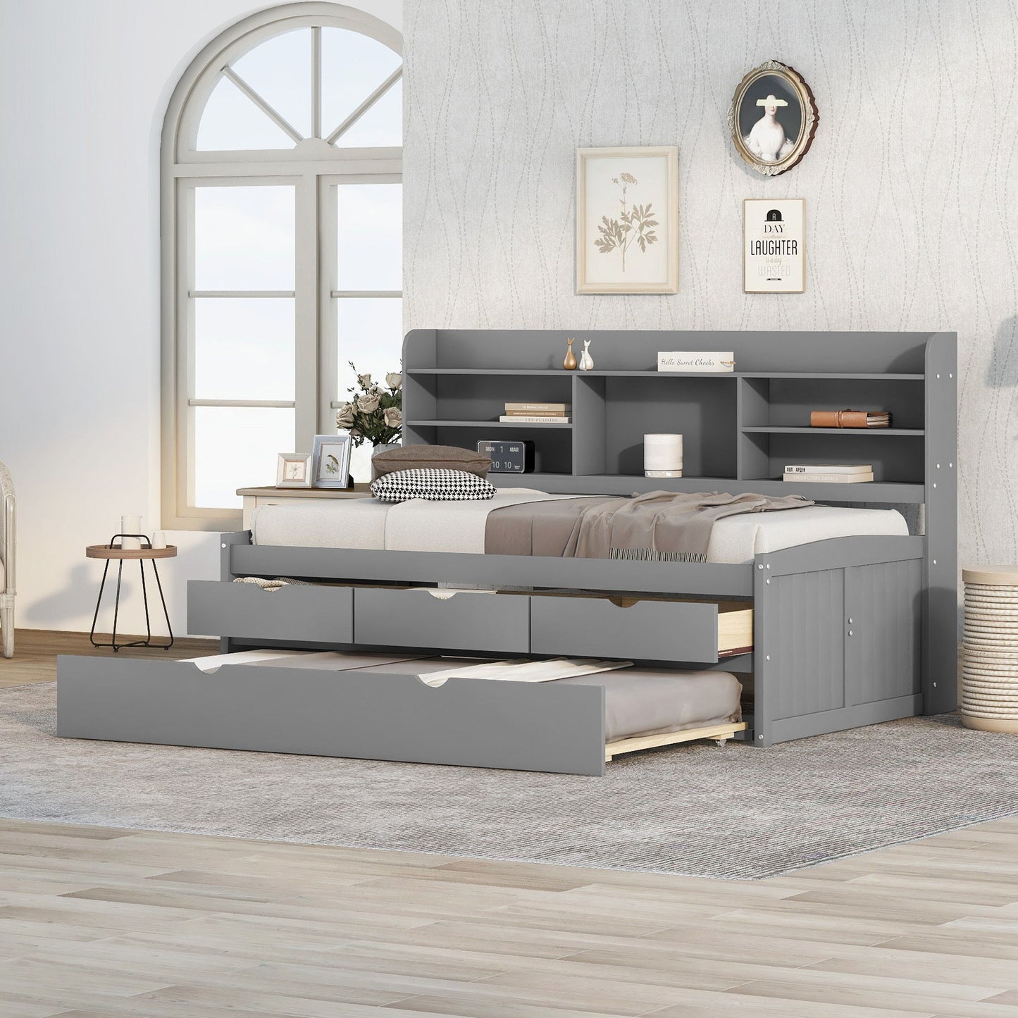 Captain Bed With Built In Bookshelves, 3 Storage Drawers, And Trundle - The Sleep Loft - Online Mattress Showroom NYC