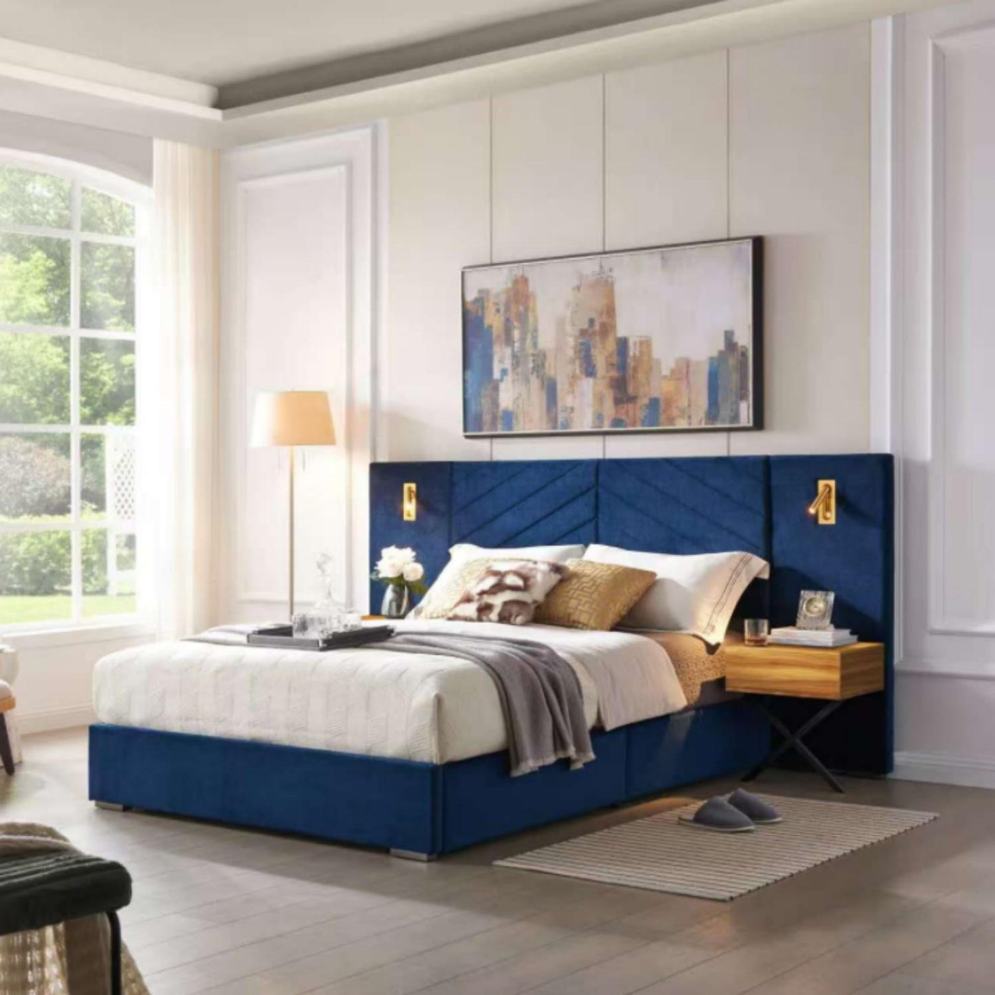 Upholstered Bed Frame With Vertical Channel Tufted Wingback Headboard - The Sleep Loft - Online Mattress Showroom NYC