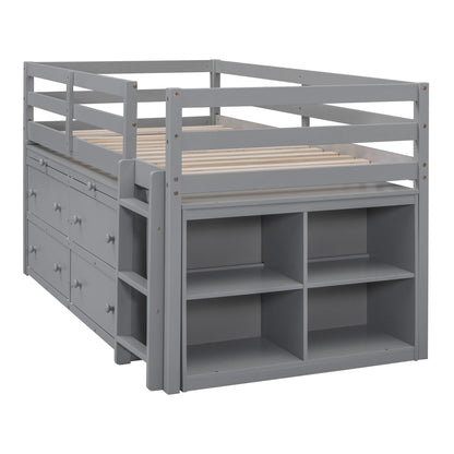 Loft Bed With Retractable Writing Desk And 4 Drawers, With Lateral Portable Desk And Shelves - The Sleep Loft - Online Mattress Showroom NYC