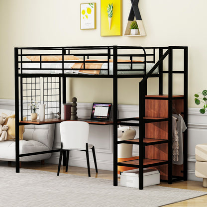 Loft Bed With Desk And Grid, Stylish Frame With Lateral Storage Ladder And Wardrobe - The Sleep Loft - Online Mattress Showroom NYC
