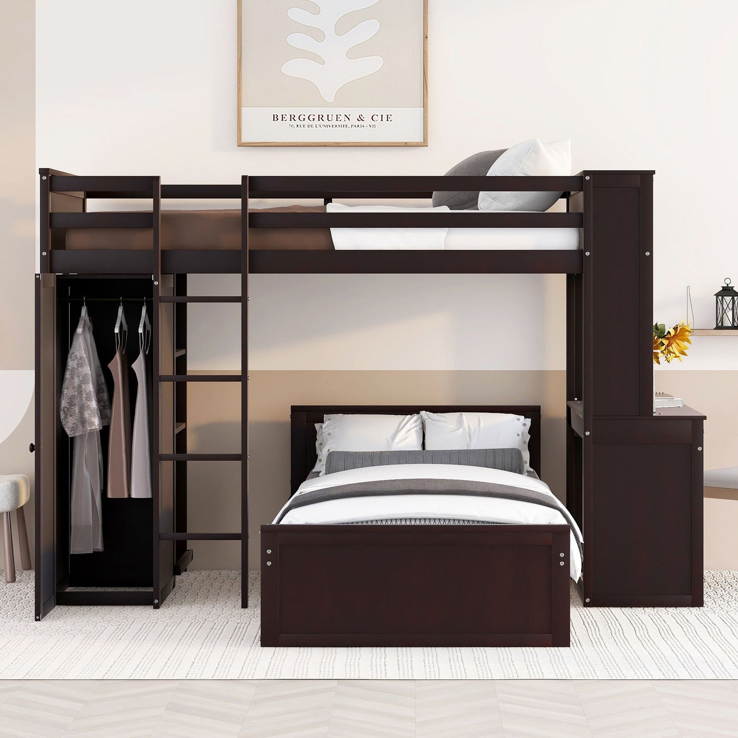Loft Bed With A Stand Alone Bed, Shelves, Desk, And Wardrobe - The Sleep Loft - Online Mattress Showroom NYC