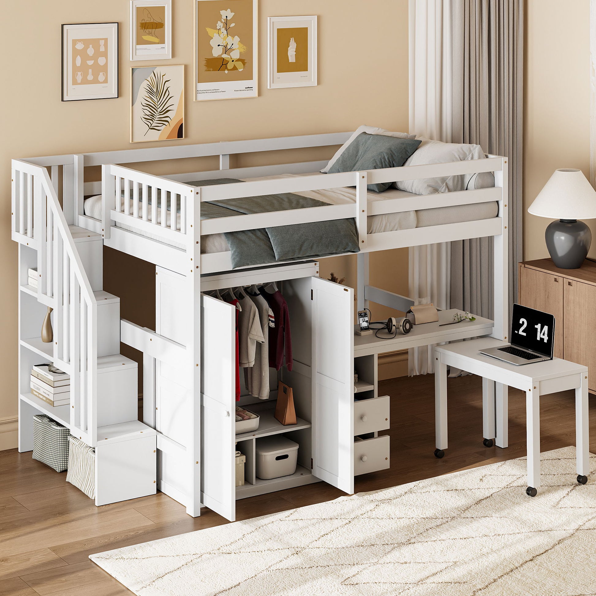 Loft Bed With Stairs, Bookshelf, Drawers, Desk & Wardrobe, Space Saving Multifunctional Furniture - The Sleep Loft - Online Mattress Showroom NYC