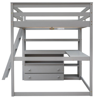 Modern Loft Bed With Built In Desk, Shelves, And 2 Drawers - The Sleep Loft - Online Mattress Showroom NYC