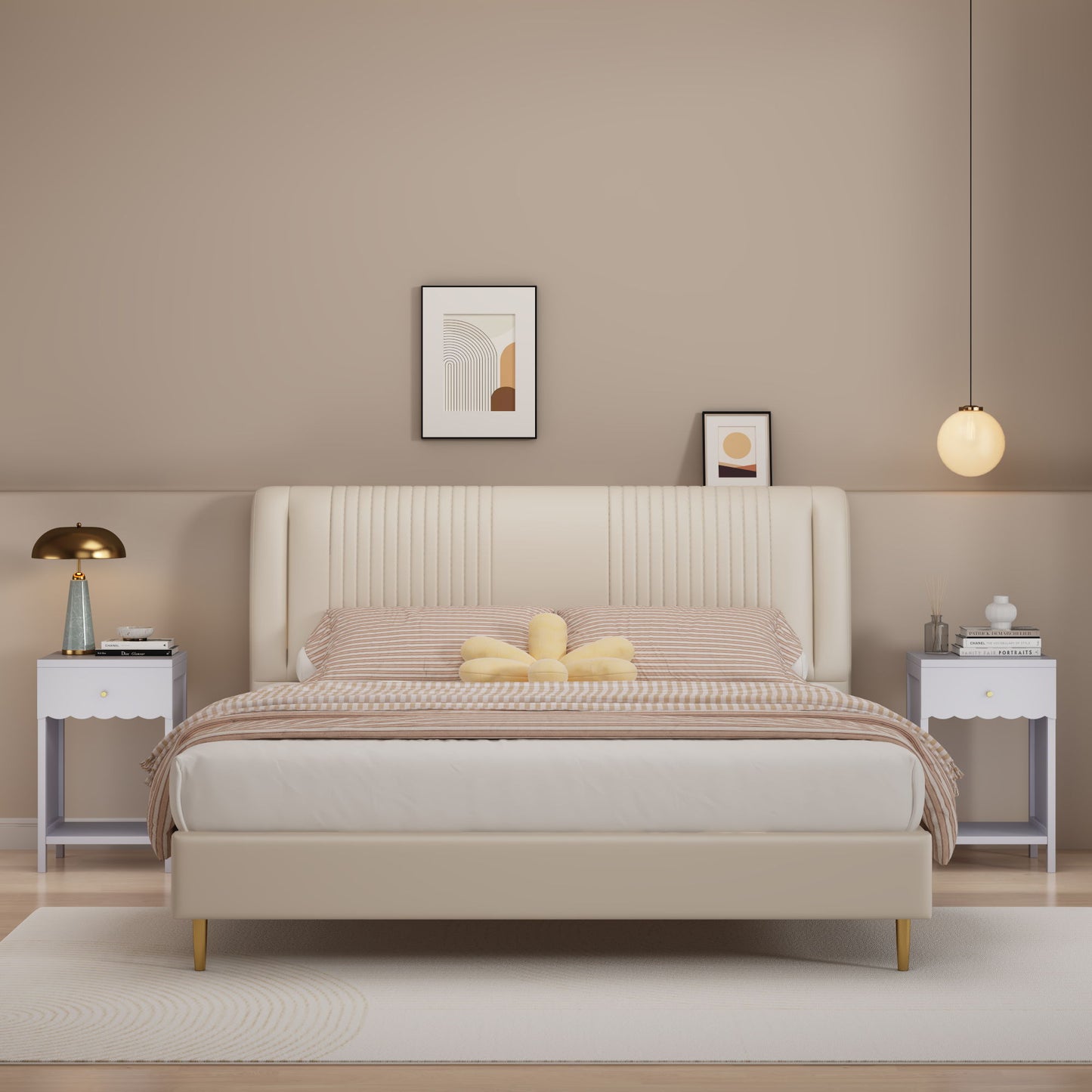Nightstand With Drawer And Open Shelf, Scalloped Edge Bedside Table - The Sleep Loft - Online Mattress Showroom NYC