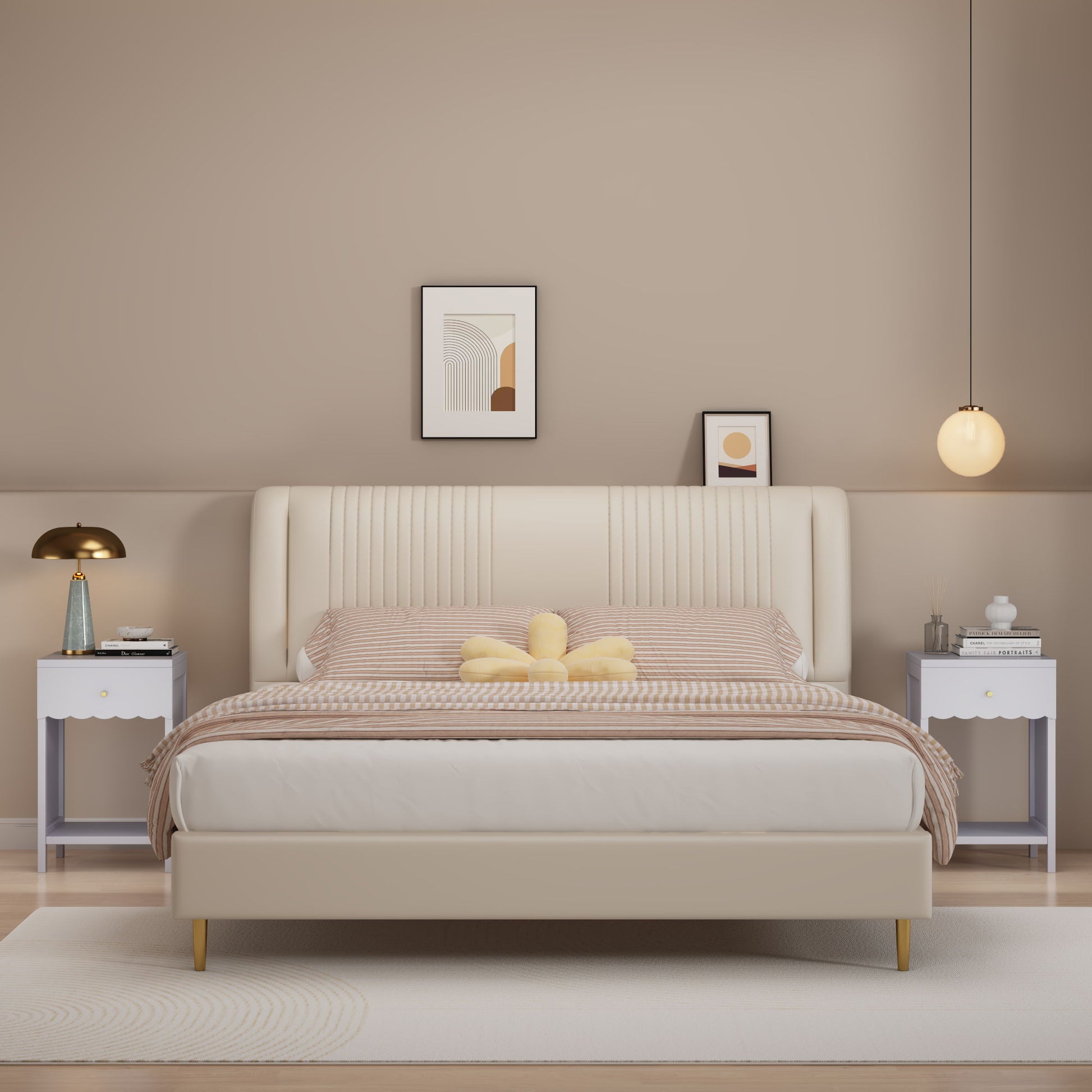 Nightstand With Drawer And Open Shelf, Scalloped Edge Bedside Table - The Sleep Loft - Online Mattress Showroom NYC