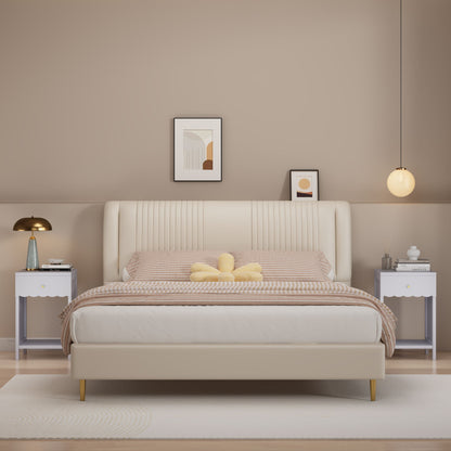 Nightstand With Drawer And Open Shelf, Scalloped Edge Bedside Table - The Sleep Loft - Online Mattress Showroom NYC