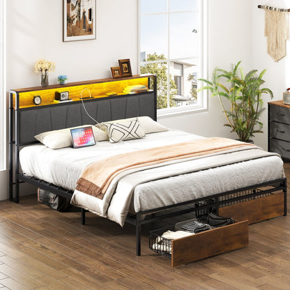 Upholstered Platform Bed Frame With Storage Drawers, USB Ports, LED Lights - The Sleep Loft - Online Mattress Showroom NYC