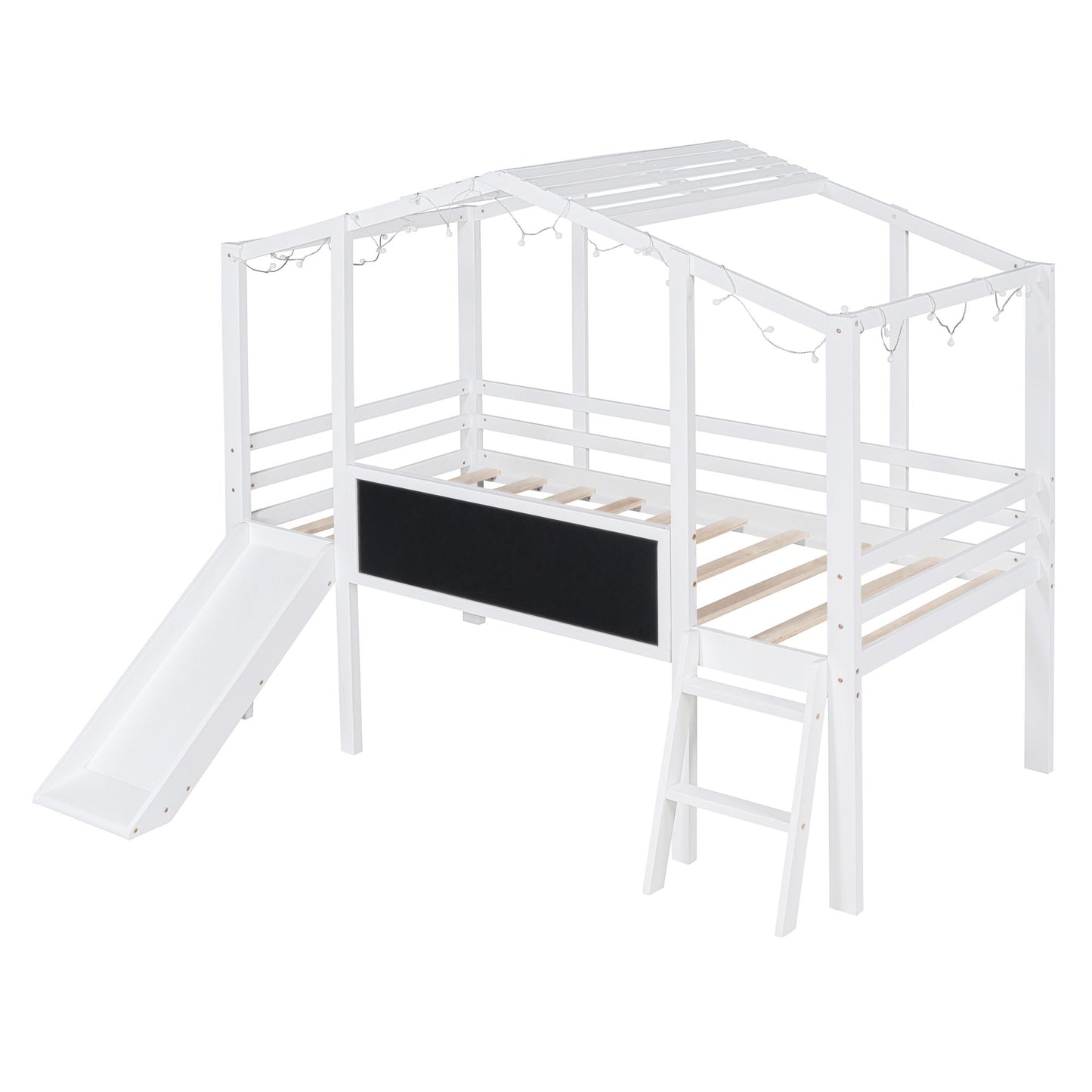 Loft House Bed With Ladder And Slide, With board And Light Strip On The Roof - The Sleep Loft - Online Mattress Showroom NYC
