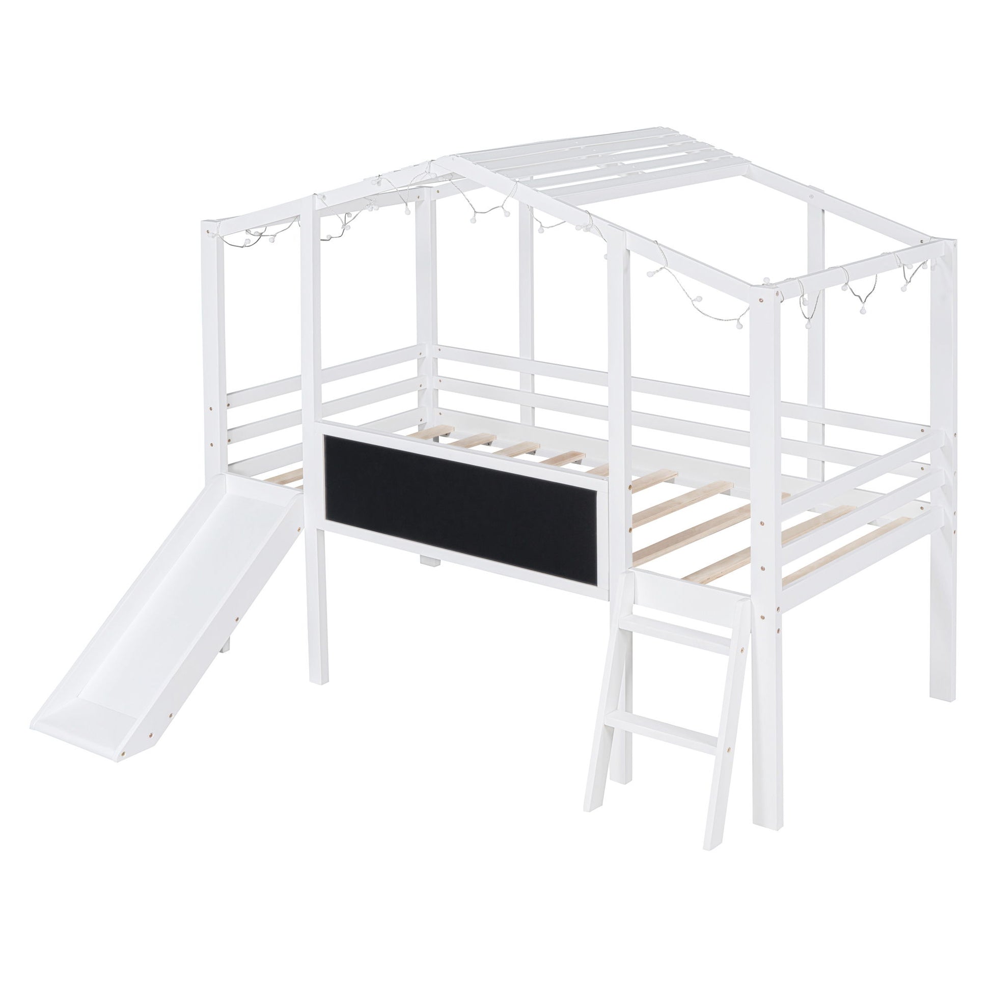 Loft House Bed With Ladder And Slide, With board And Light Strip On The Roof - The Sleep Loft - Online Mattress Showroom NYC