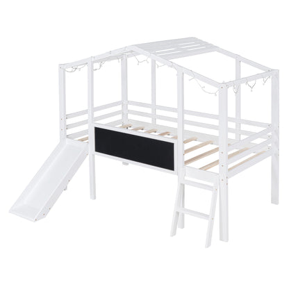 Loft House Bed With Ladder And Slide, With board And Light Strip On The Roof - The Sleep Loft - Online Mattress Showroom NYC
