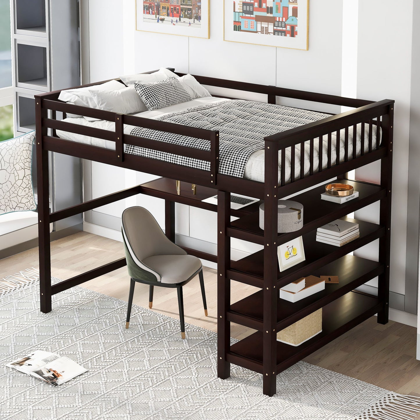 Loft Bed With Storage Shelves And Under Bed Desk - The Sleep Loft - Online Mattress Showroom NYC