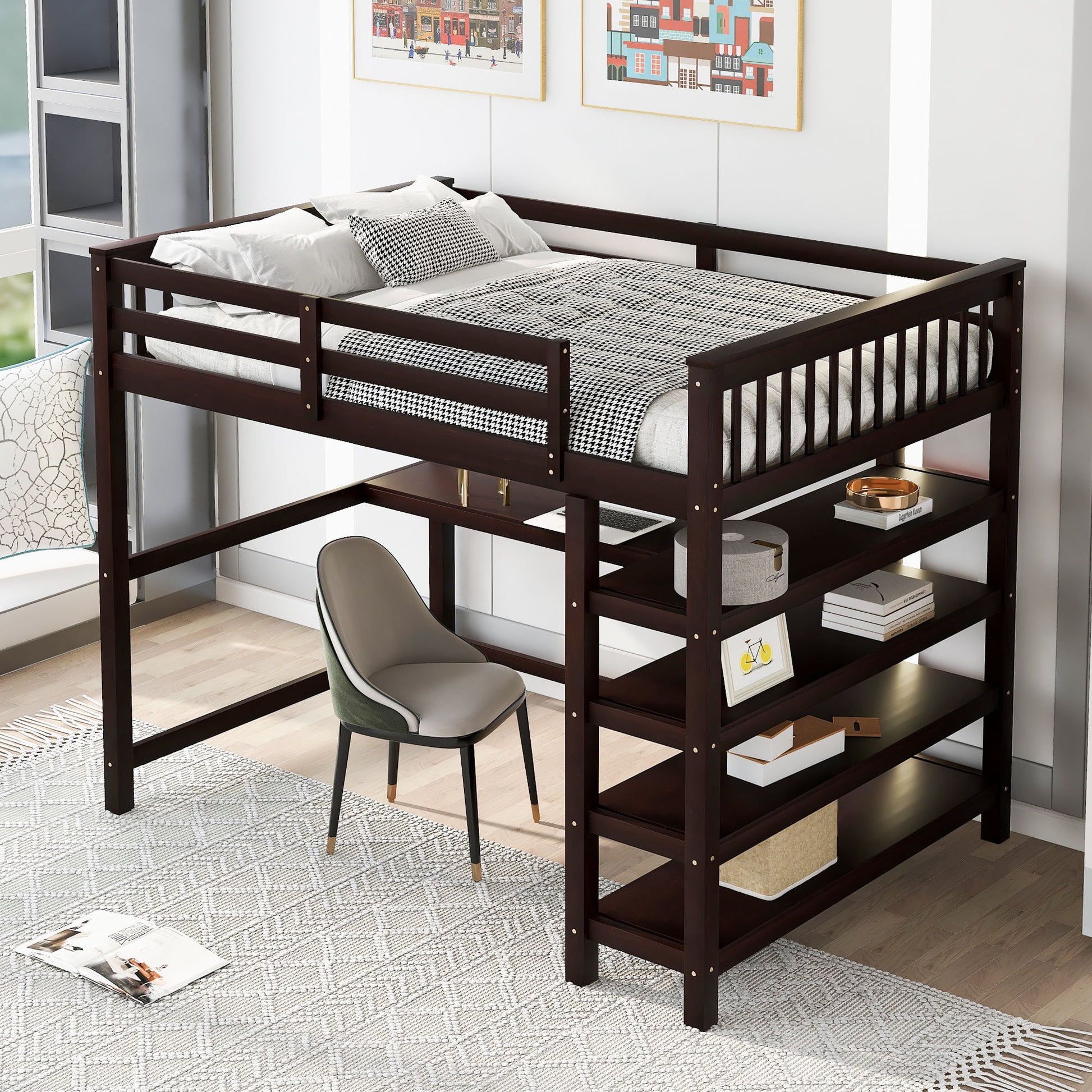 Loft Bed With Storage Shelves And Under Bed Desk - The Sleep Loft - Online Mattress Showroom NYC