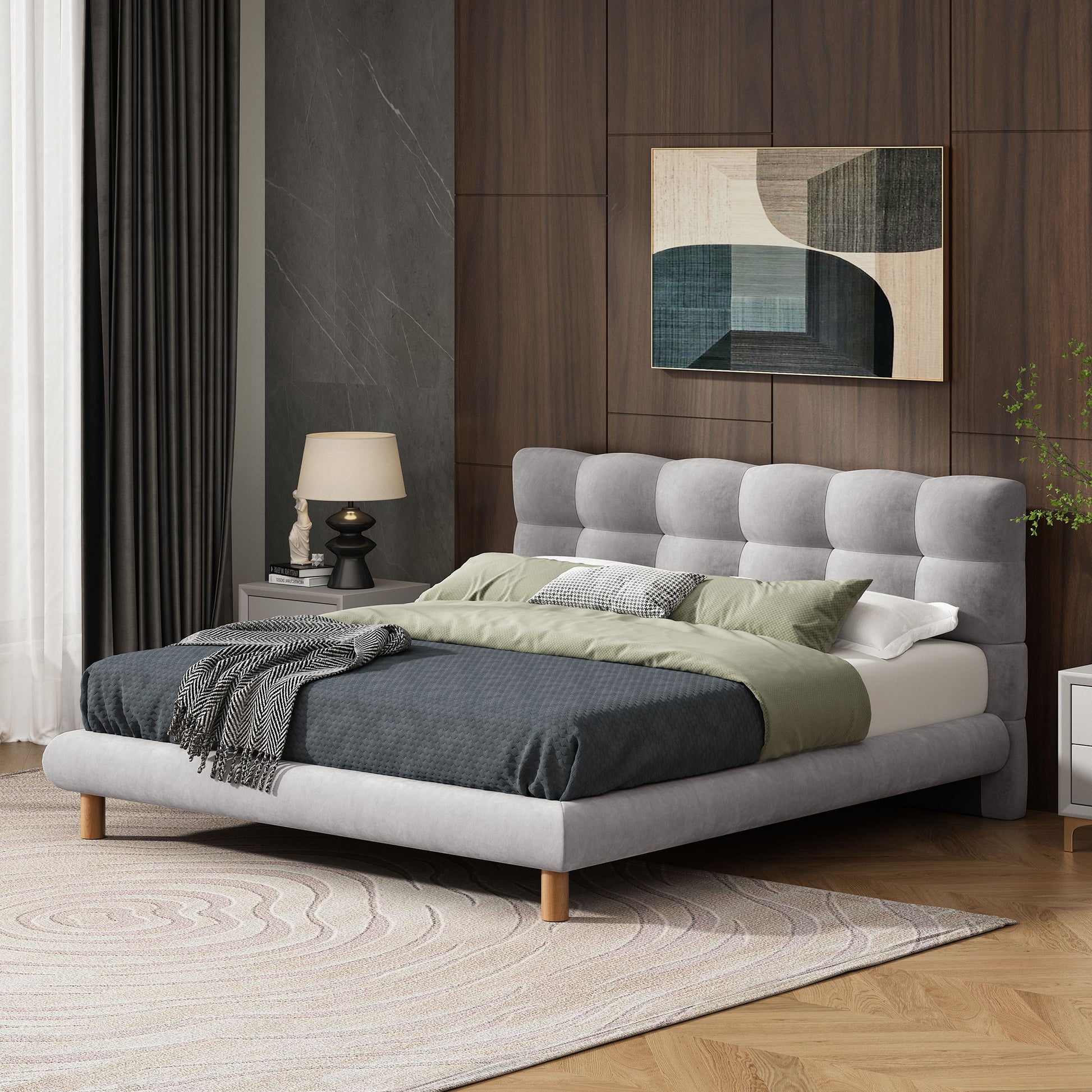 Upholstered Platform Bed Frame With Cookie Shaped Headboard - The Sleep Loft - Online Mattress Showroom NYC