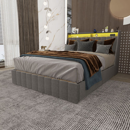 Bed With LED Lights, 4 Drawers, Winged Headboard Upholstered - The Sleep Loft - Online Mattress Showroom NYC