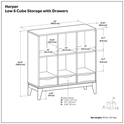 Harper - Low 6 Cube Storage With Drawers - Walnut Brown - The Sleep Loft - Online Mattress Showroom NYC