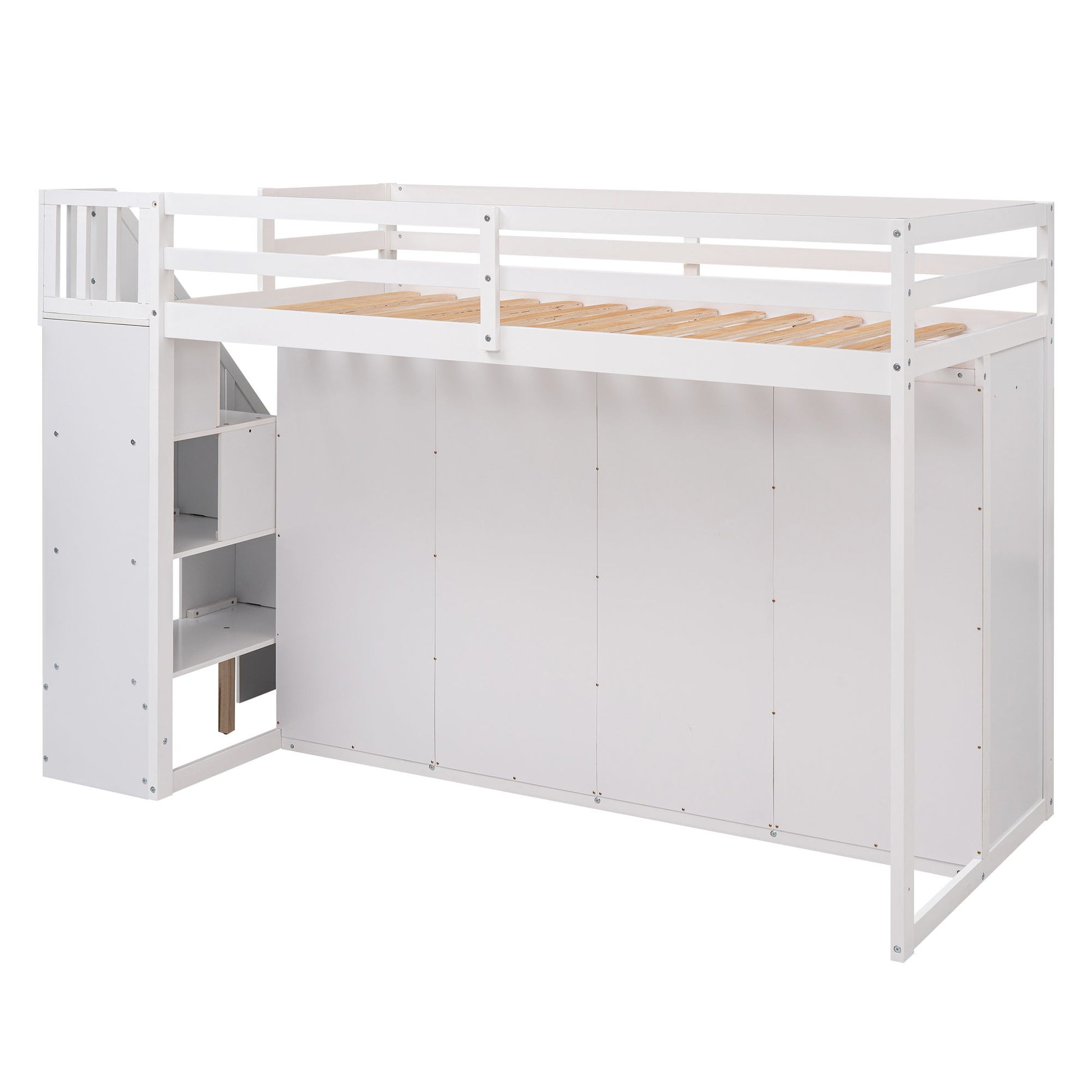 Loft Bed With 3 Shelves, 2 Wardrobes, 2 Drawers, Ladder Storage - The Sleep Loft - Online Mattress Showroom NYC