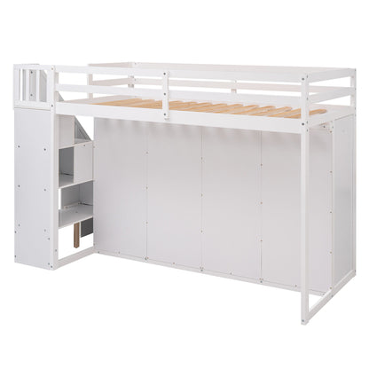 Loft Bed With 3 Shelves, 2 Wardrobes, 2 Drawers, Ladder Storage - The Sleep Loft - Online Mattress Showroom NYC