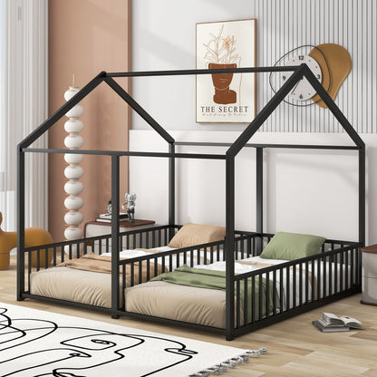 House Platform Beds, 2 Shared Beds, Metal Frame With Guardrails - The Sleep Loft - Online Mattress Showroom NYC