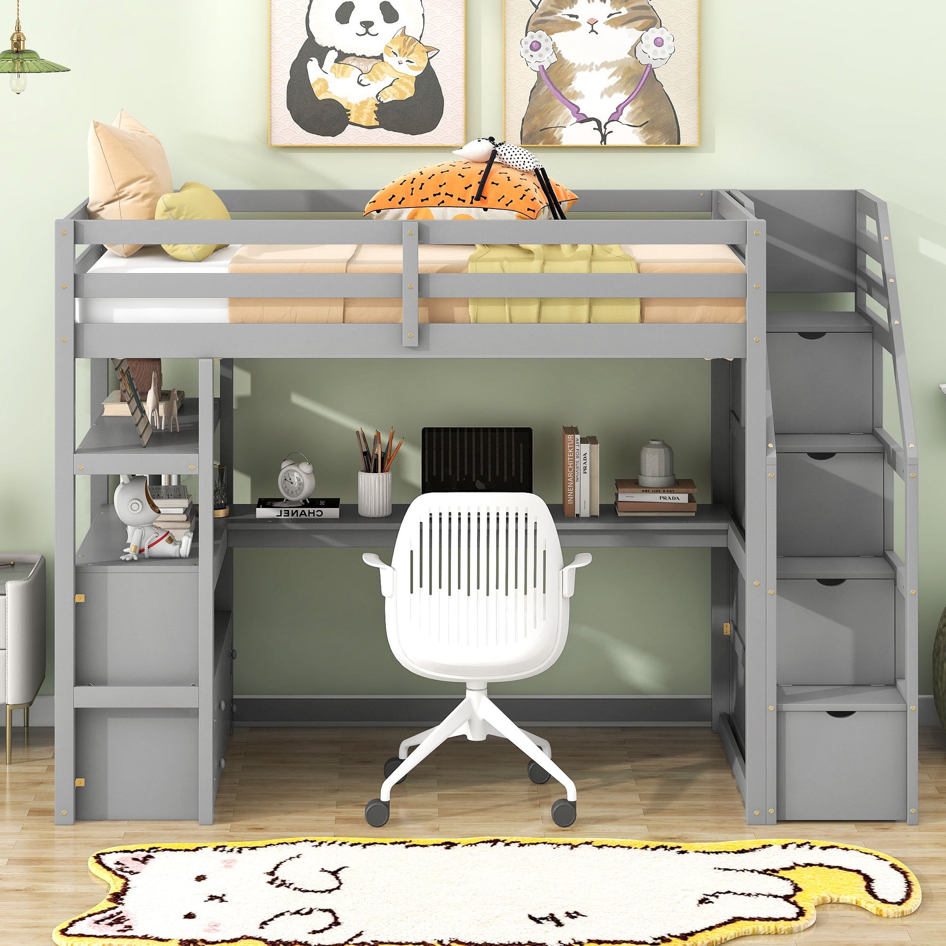 Loft Bed With Desk, Shelves, 2 Drawers, Storage Staircase - The Sleep Loft - Online Mattress Showroom NYC