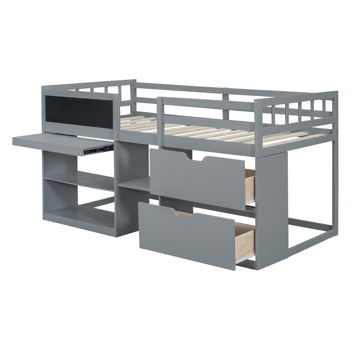Low Loft Bed With Rolling Desk, Shelf And Drawers - The Sleep Loft - Online Mattress Showroom NYC