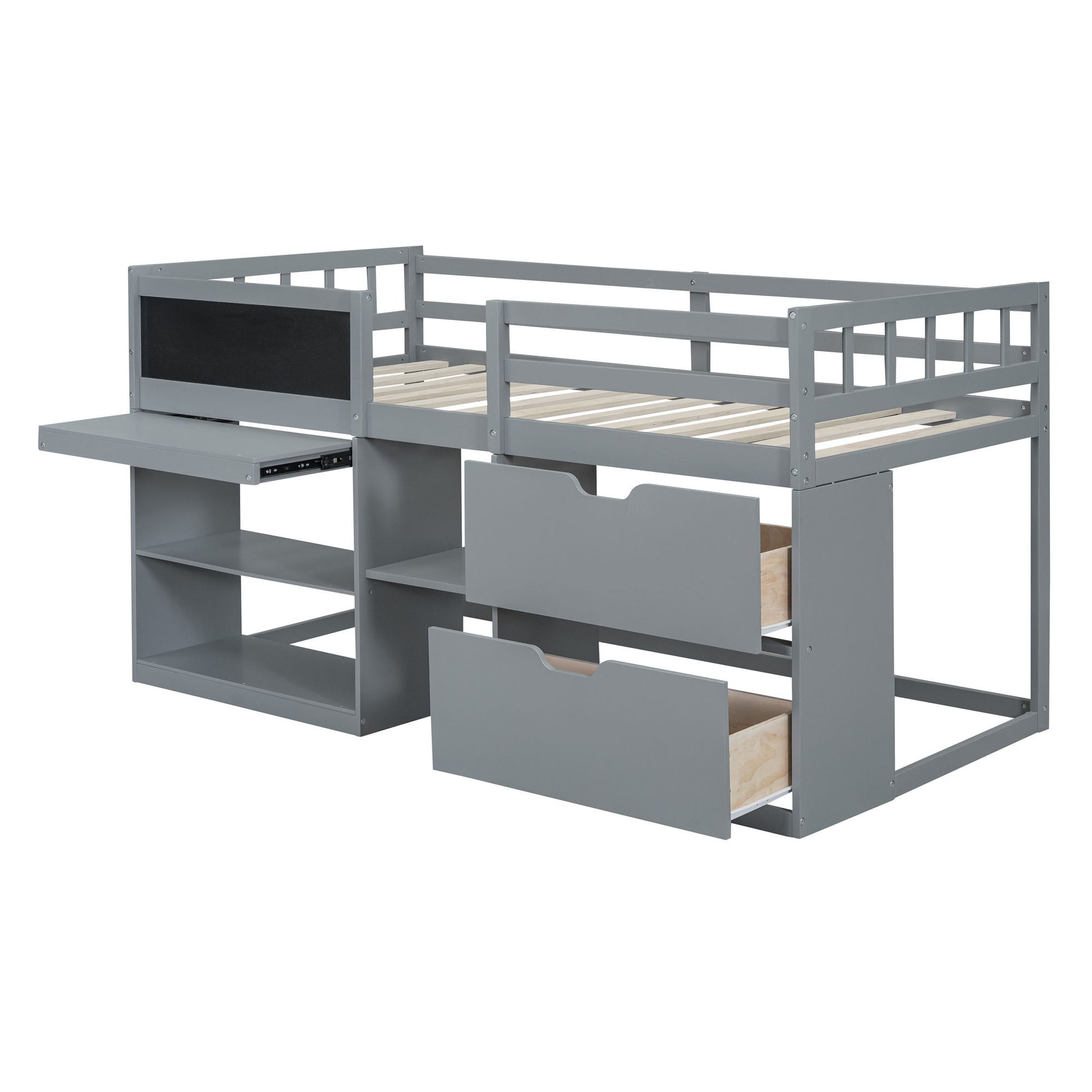 Low Loft Bed With Rolling Desk, Shelf And Drawers - The Sleep Loft - Online Mattress Showroom NYC