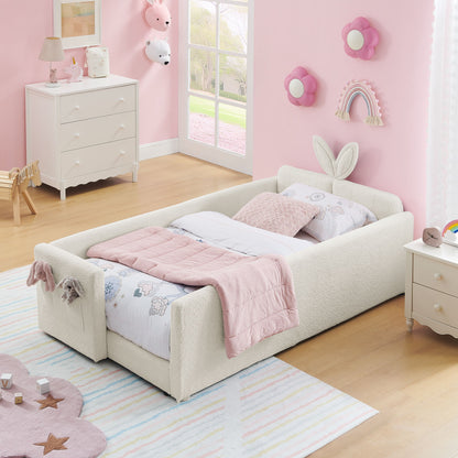 Cute Rabbit Ear Upholstered Platform Bed Frame With Safety Rail - The Sleep Loft - Online Mattress Showroom NYC