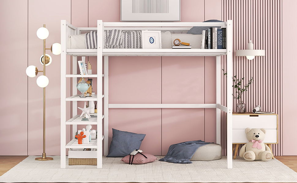 Loft Bed With 4 Tier Shelves And Storage - The Sleep Loft - Online Mattress Showroom NYC