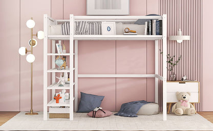 Loft Bed With 4 Tier Shelves And Storage - The Sleep Loft - Online Mattress Showroom NYC