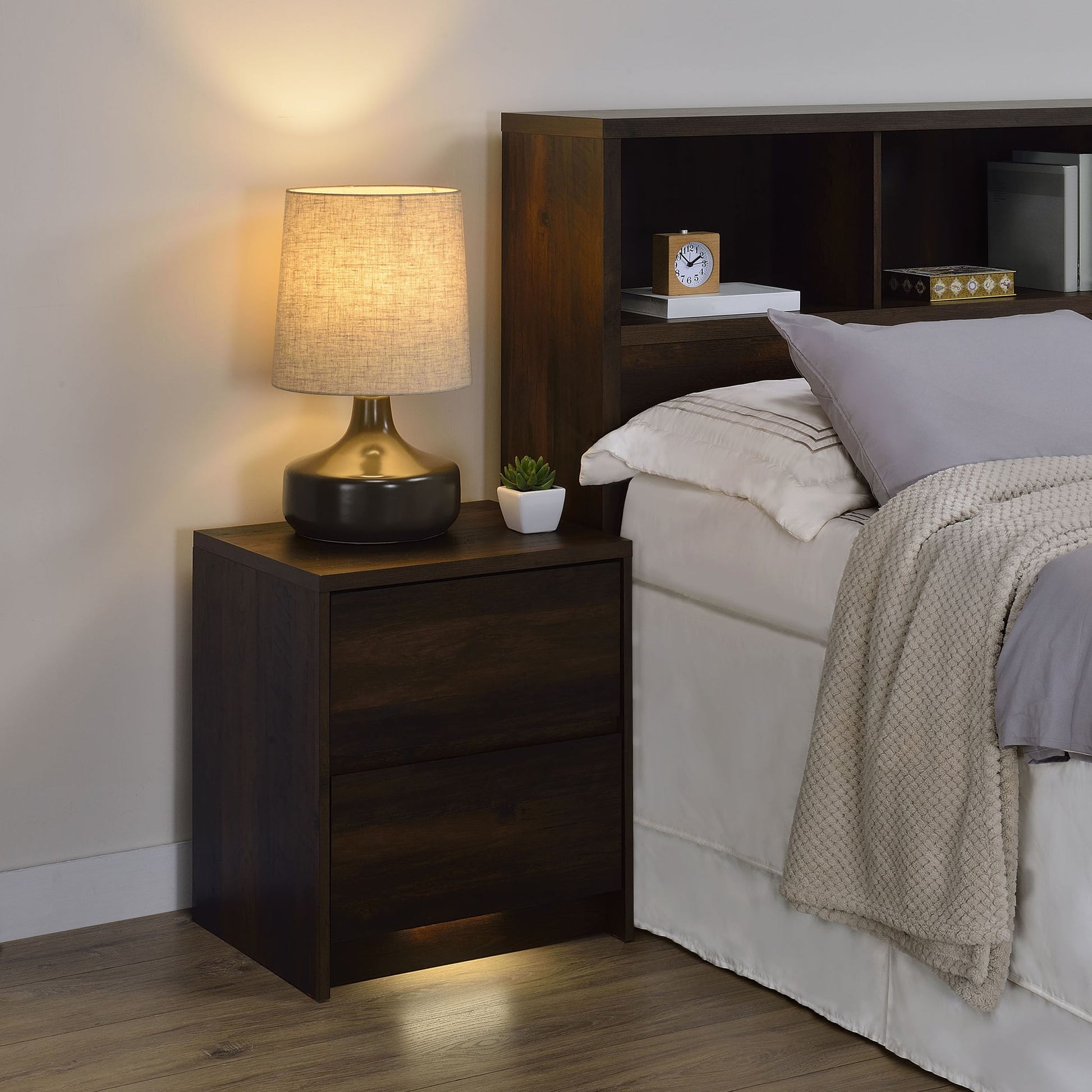Transitional Nightstand With Dual USB Charging And Motion Sensor Light - The Sleep Loft - Online Mattress Showroom NYC