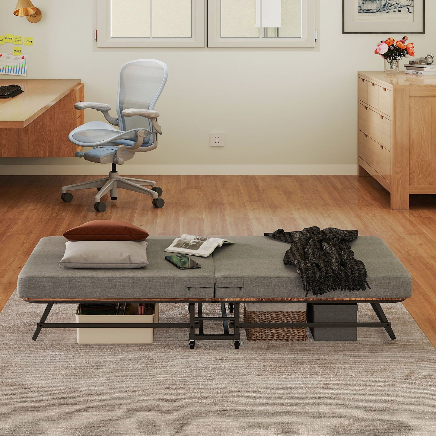 Portable Folding Bed With Memory Foam Mattress, Lockable - Gray - The Sleep Loft - Online Mattress Showroom NYC