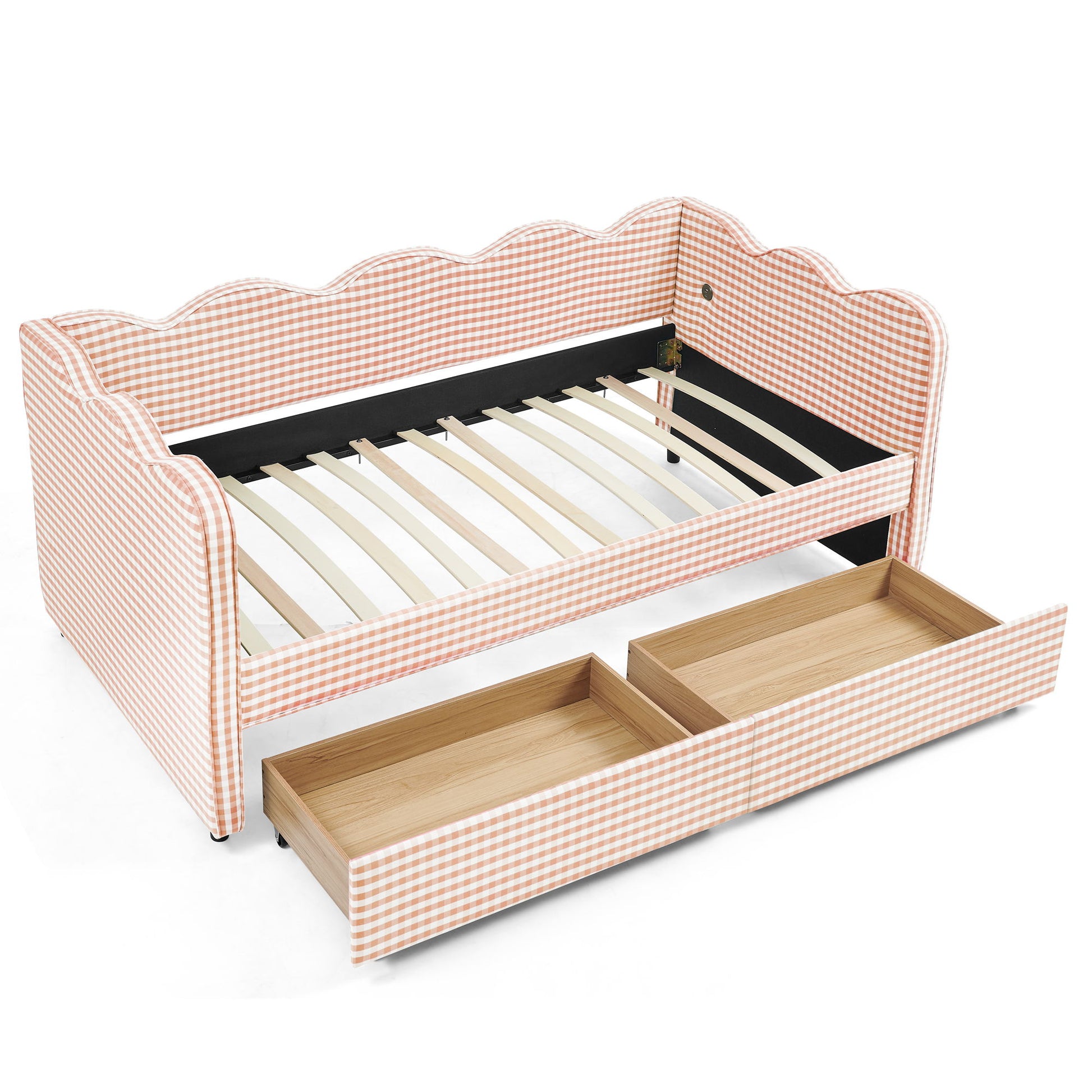 Gingham Daybed With USB Charging Port, Wave-Shaped Design - The Sleep Loft - Online Mattress Showroom NYC