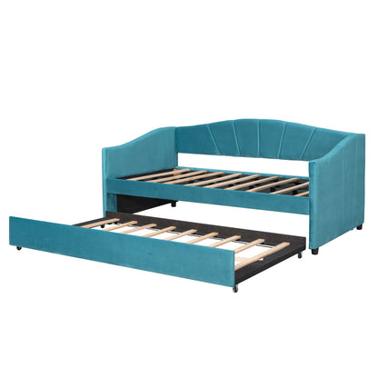 Upholstered Daybed Sofa Bed With Trundle Bed And Wood Slat - The Sleep Loft - Online Mattress Showroom NYC