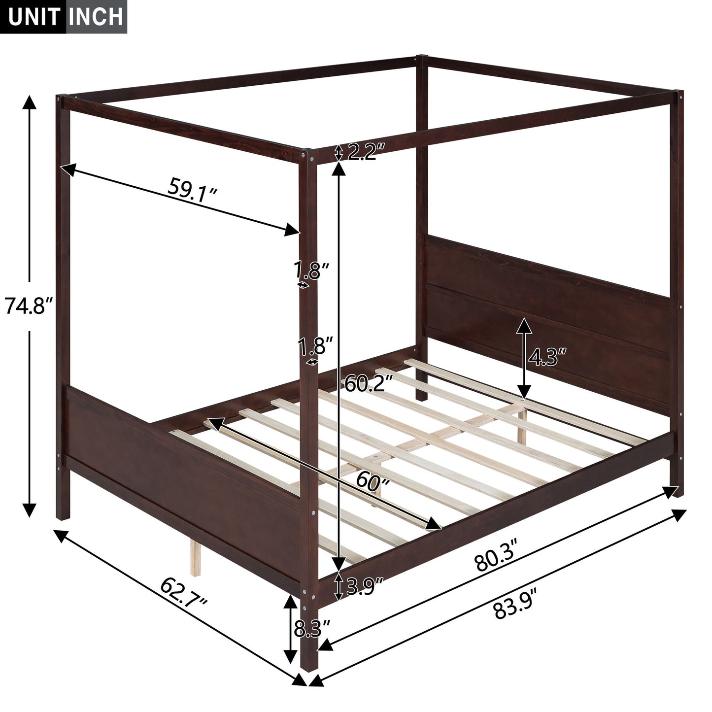Canopy Platform Bed With Headboard And Footboard, Slat Support Leg - The Sleep Loft - Online Mattress Showroom NYC