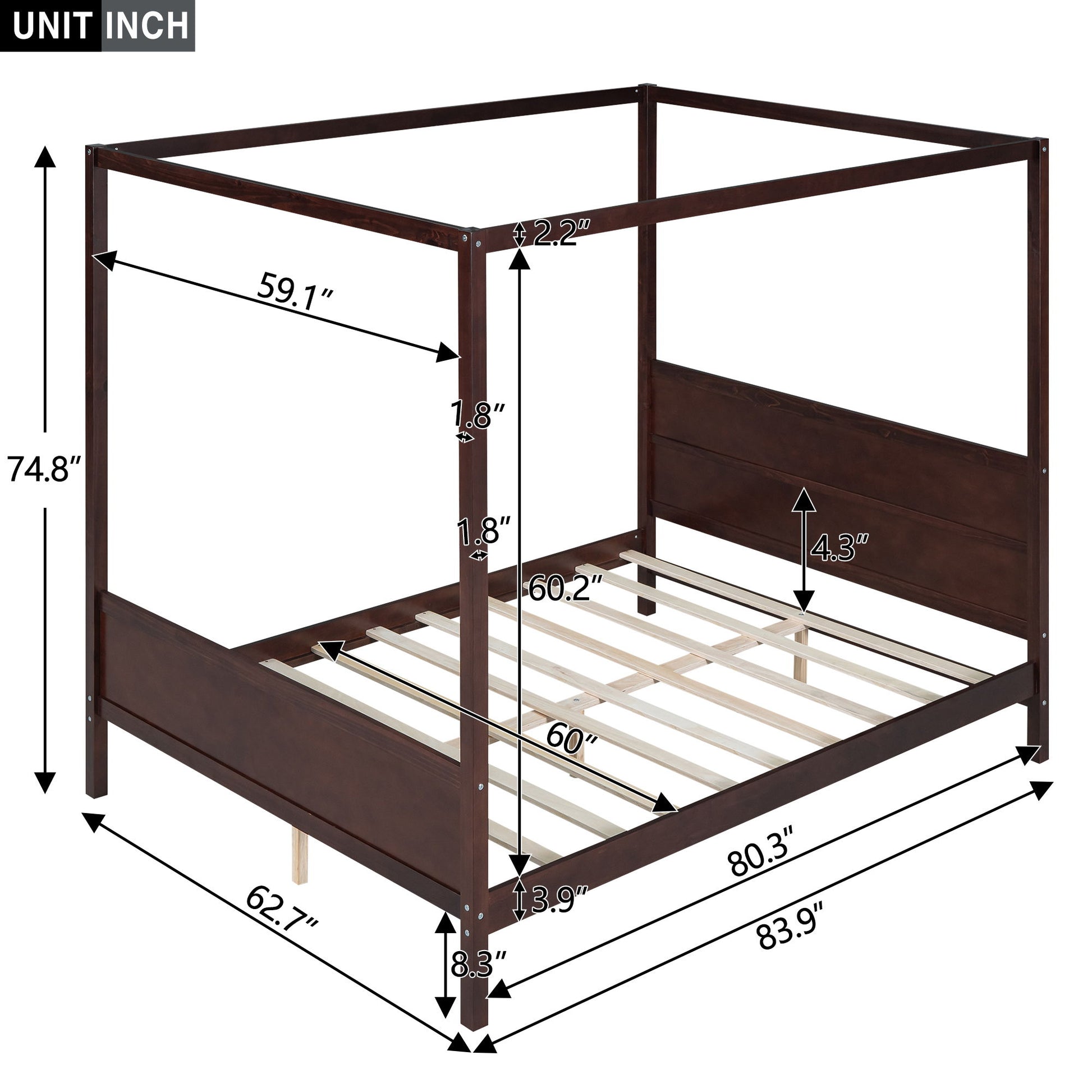 Canopy Platform Bed With Headboard And Footboard, Slat Support Leg - The Sleep Loft - Online Mattress Showroom NYC