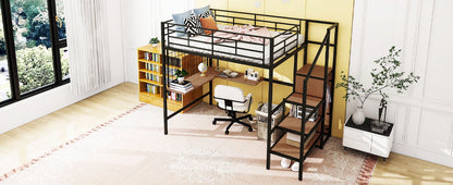 Loft Bed With Desk And Grid, Stylish Frame With Lateral Storage Ladder And Wardrobe - The Sleep Loft - Online Mattress Showroom NYC