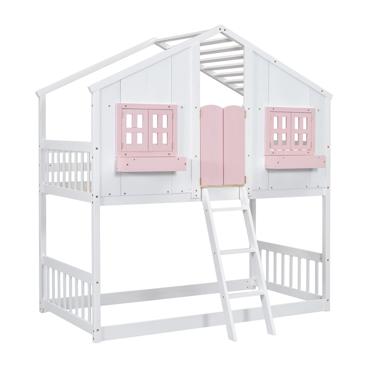 House Bunk Bed With Roof, Window, Window Box, Door, With Safety Guardrails And Ladder - The Sleep Loft - Online Mattress Showroom NYC
