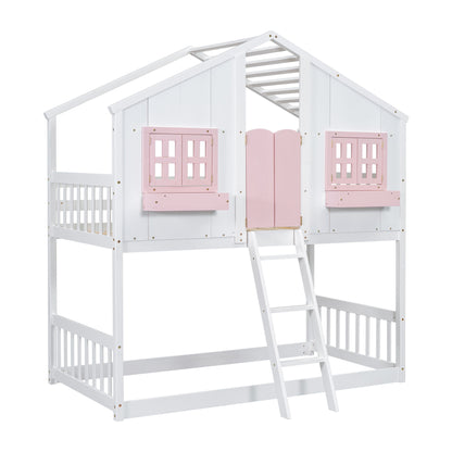 House Bunk Bed With Roof, Window, Window Box, Door, With Safety Guardrails And Ladder - The Sleep Loft - Online Mattress Showroom NYC