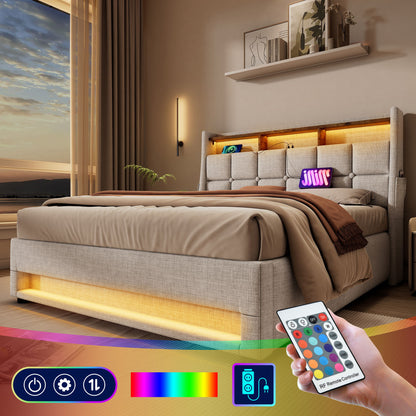 Upholstered Platform Bed With A Hydraulic Storage System, LED And USB Charging (Without Mattress) - The Sleep Loft - Online Mattress Showroom NYC